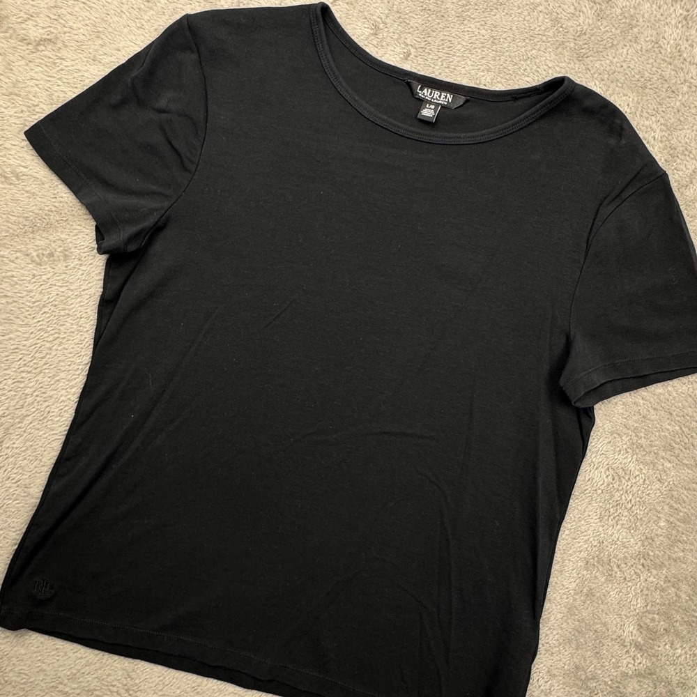 Lauren Ralph Lauren T-Shirt Womens L Black Excellent Short Sleeve Cotton Stretch